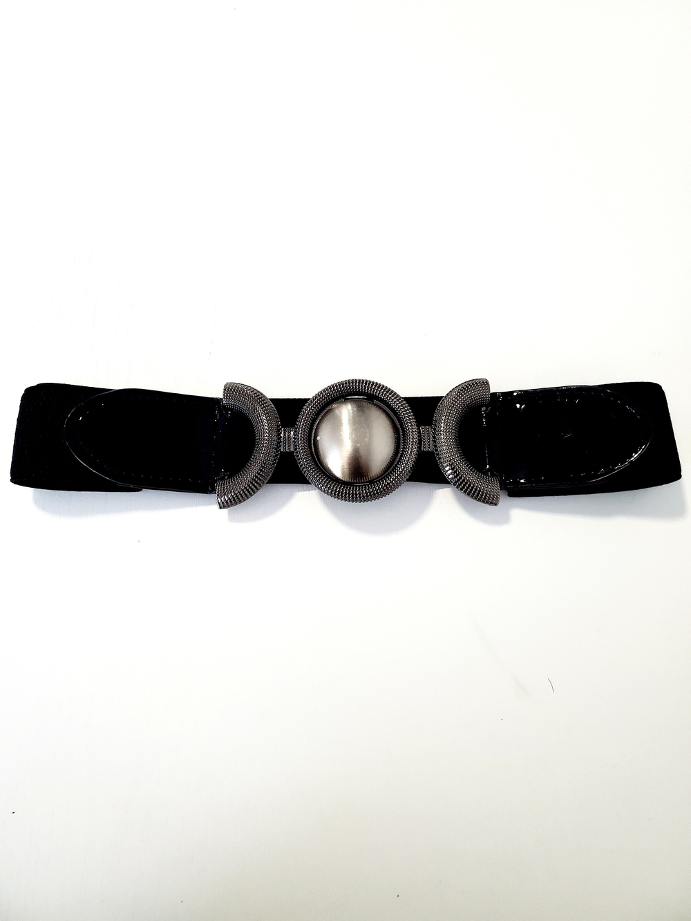 Black Elastic Waist Belt with Gunmetal Accent